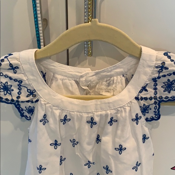 Summer Dress White w/Blue Embroidered Flowers - Picture 6 of 9